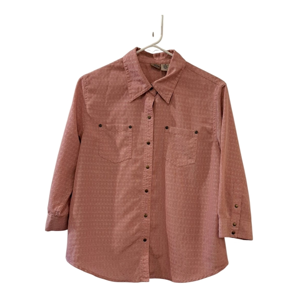 Shaver Lake Press On Button Down Shirt Top  Textured Pink Color mauve Size M